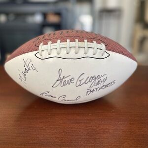 Vintage Signature Series football. Signed by former New England Patriots.